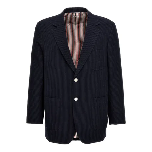 Single-Breasted Seersucker Blazer - Thom Browne - Modalova