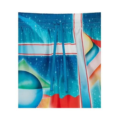 Blue Geometric Silk Drawstring Shorts - Casablanca - Modalova
