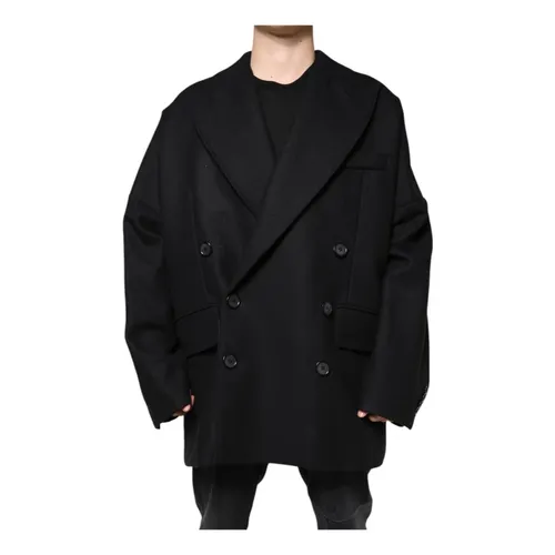 Black Wool Coat Jacket with Button Closure - Dolce & Gabbana - Modalova