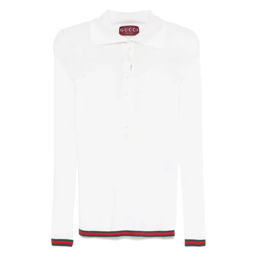 White T-shirts and Polos with Web Trims - Gucci - Modalova