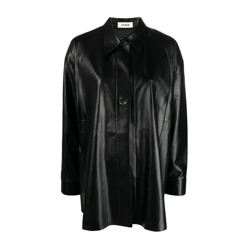 Camicia nera in pelle a maniche lunghe - Aeron - Modalova