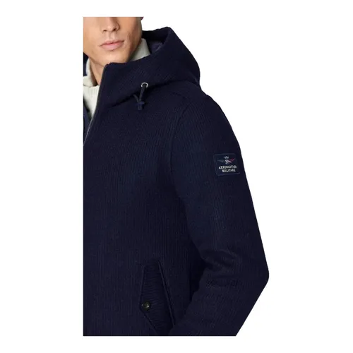 Blue Ribbed Knit Wool Blend Jacket - Aeronautica Militare - Modalova