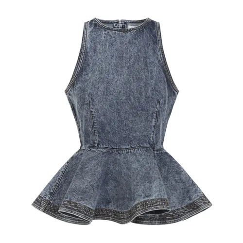 Peplum Denim Top - Alaïa - Modalova
