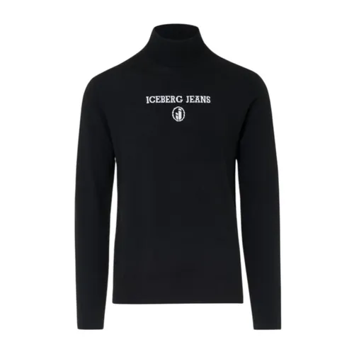 Turtleneck in Plain Knit with Tonal Logo - Iceberg - Modalova