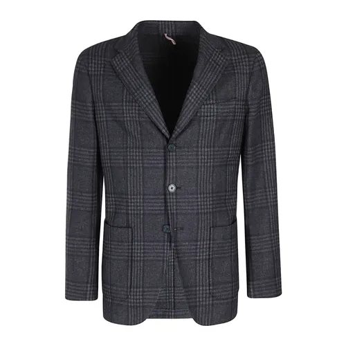 Blue Check Wool Blend Jacket - Santaniello - Modalova