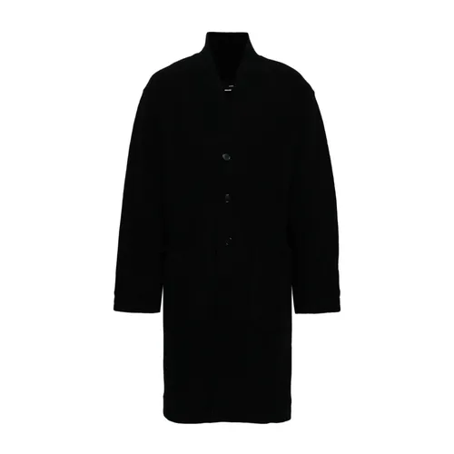 Black Wool Blend V-Neck Coat - Isabel Benenato - Modalova