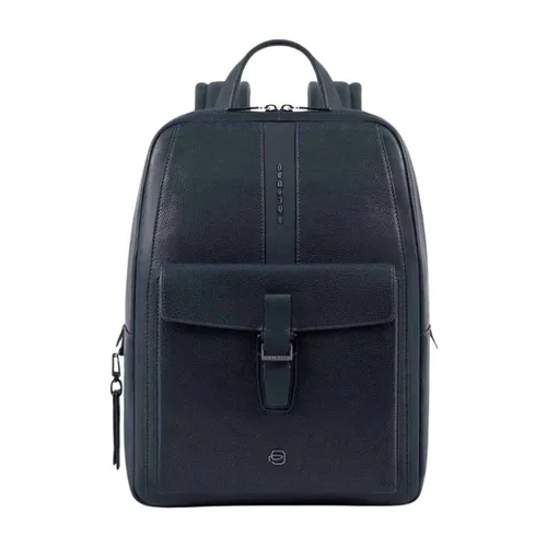 Blue Leather Laptop Backpack Unisex - Piquadro - Modalova