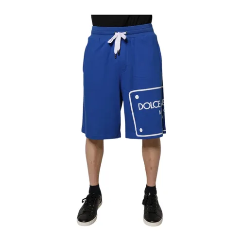 Blue Logo Print Casual Bermuda Shorts - Dolce & Gabbana - Modalova