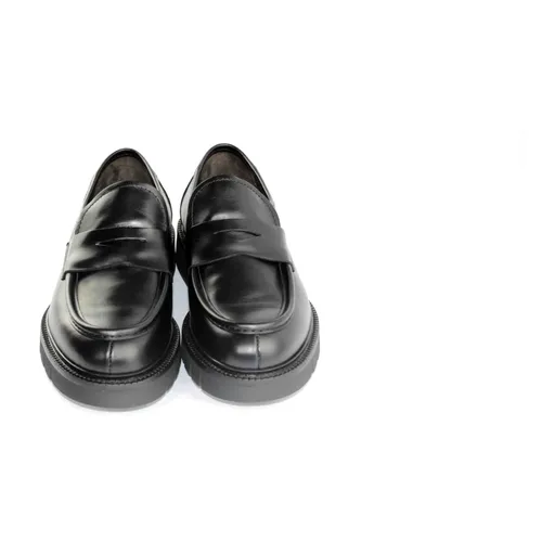 Black Leather Loafer Shoe - Marco Ferretti - Modalova