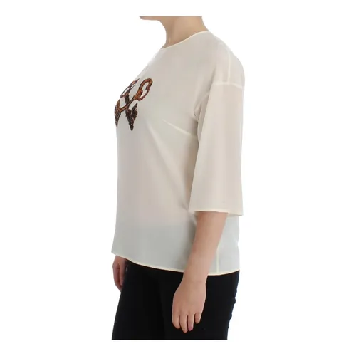 White Sequined Key Silk Blouse - Dolce & Gabbana - Modalova