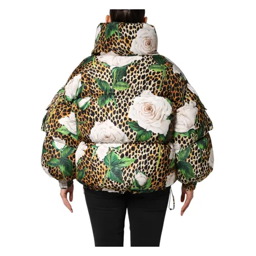 Leopard Rose Puffer Quilted Jacket - Dolce & Gabbana - Modalova