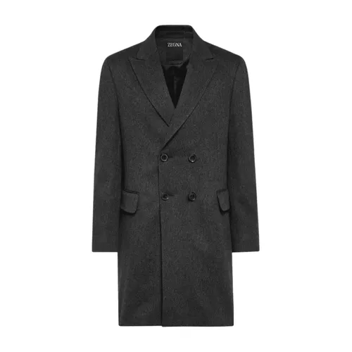 Tailored Wool-Blend Coat Dark Grey - Zegna - Modalova