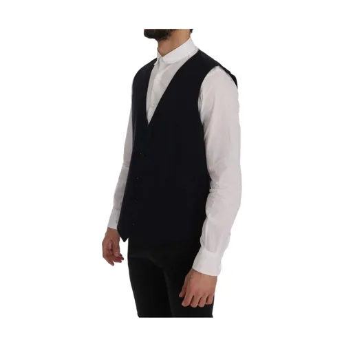 Blue Striped Wool V-Neck Vest - Dolce & Gabbana - Modalova