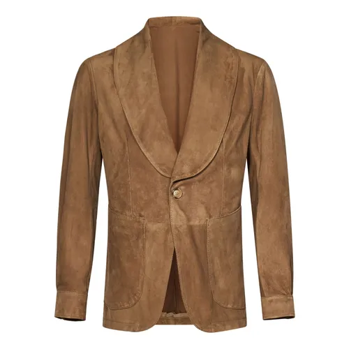Taupe Unlined Suede Jacket Shawl Collar - Franzese Collection - Modalova