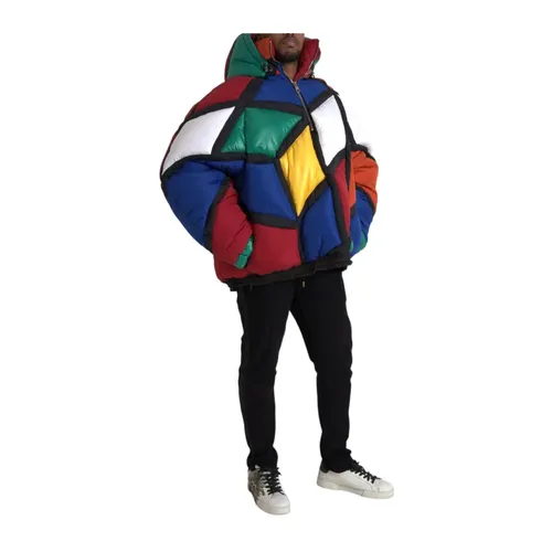 Geometric Patchwork Puffer Jacket - Dolce & Gabbana - Modalova