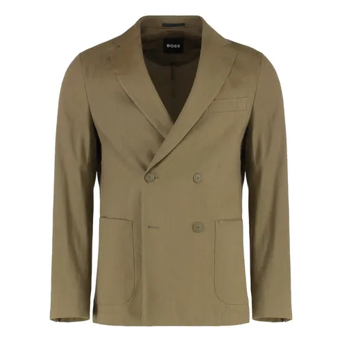 Linen Blend Double-Breasted Jacket - Hugo - Modalova
