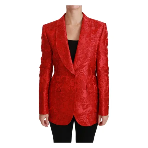 Red Floral Angel Pattern Blazer - Dolce & Gabbana - Modalova