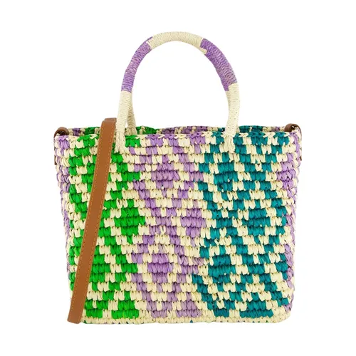 Geometric Patterned Handbag with Leather Strap - Sensi Studio - Modalova