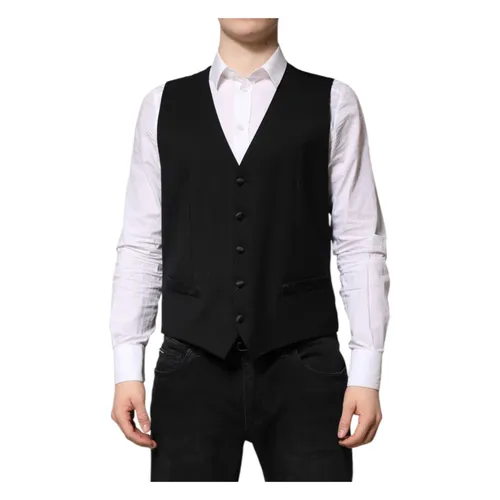 Black Wool Formal Dress Vest - Dolce & Gabbana - Modalova