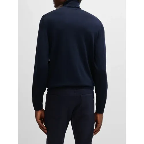 Blue Wool Turtleneck Sweater - Hugo - Modalova