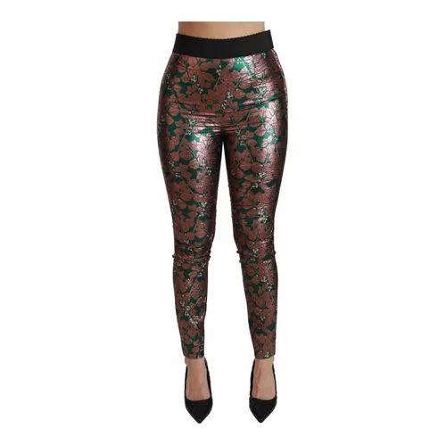 Luxury Green Bronze Leaf Leggings - Dolce & Gabbana - Modalova