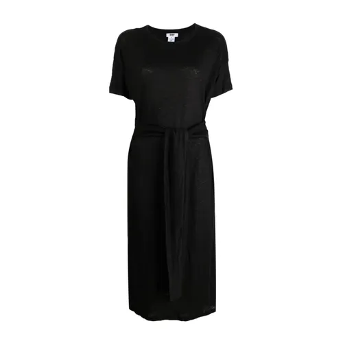 Casual Black Linen Blouse with Tie - Dkny - Modalova