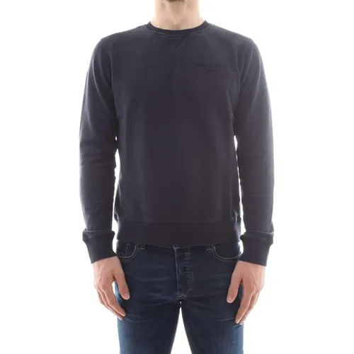 Basic Logo Crew Neck Navy Sweatshirt - Woolrich - Modalova