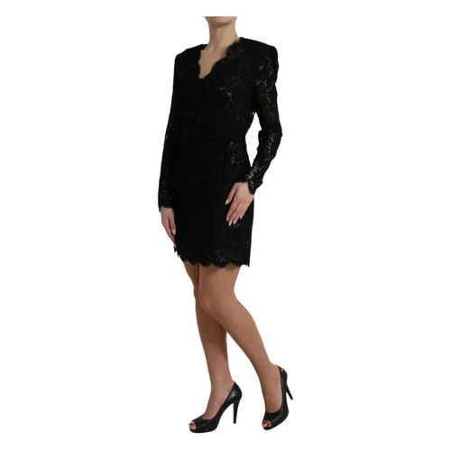 Elegant Black Floral Lace Sheath Mini Dress - Dolce & Gabbana - Modalova