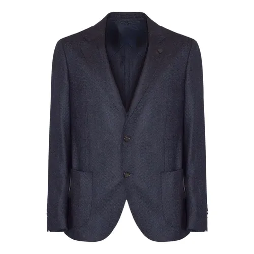 Blue Wool Cashmere Herringbone Blazer - Lardini - Modalova