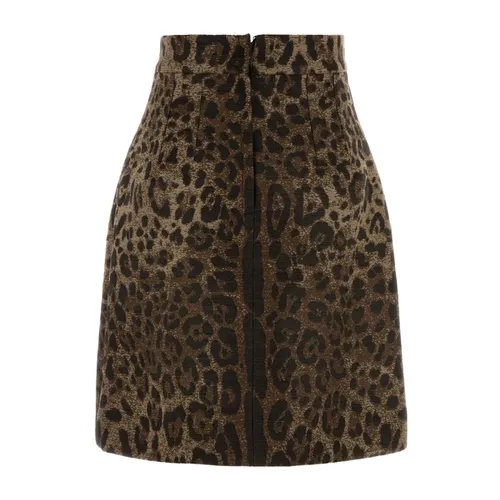 Short wool skirt with jacquard leopard design - Dolce & Gabbana - Modalova