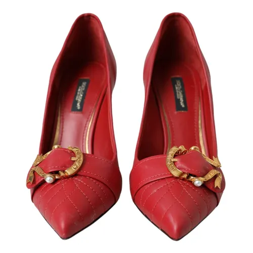 Red Devotion Leather Heels Pumps Shoes - Dolce & Gabbana - Modalova