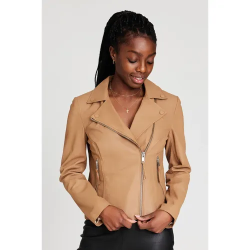 Beige Satin Biker Jacket with Silver Accents - Btfcph - Modalova