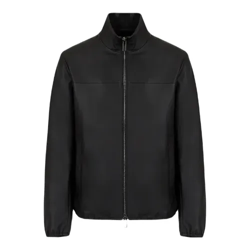 Zipped Leather Jacket - Emporio Armani - Modalova