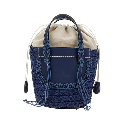Woven Raffia Bucket Bag with Leather Inserts - Cuba Lab - Modalova