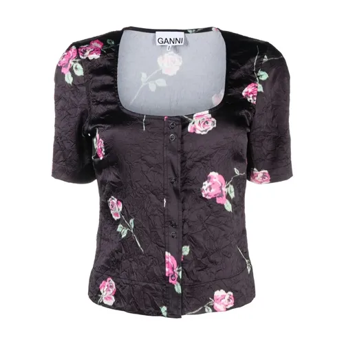 Crinkled Satin Blouse - Ganni - Modalova