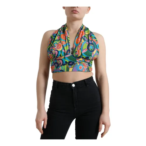 Multicolor Halter Cropped Tank Top - Dolce & Gabbana - Modalova