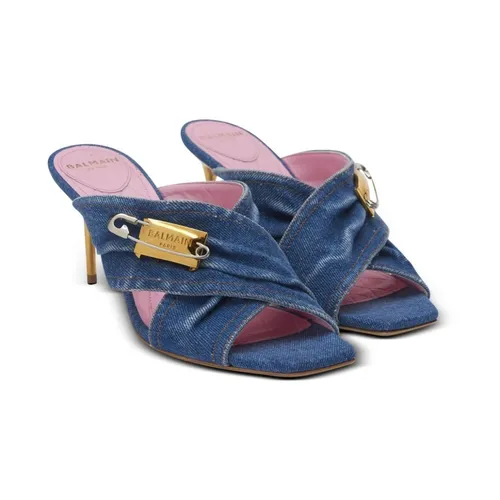 Safety-pin denim mules - Balmain - Modalova