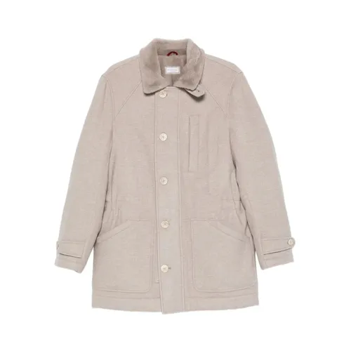Beige Fur Collar Outerwear with Pockets - Brunello Cucinelli - Modalova