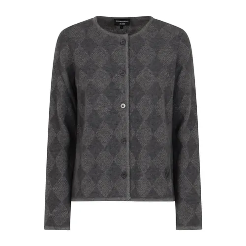 Icon Wool-blend Cardigan with Plated Diamond Motif - Emporio Armani - Modalova