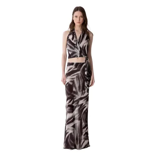 Gisel Gonna Lunga In Georgette Con Spacco Dietro - Mar De Margaritas - Modalova