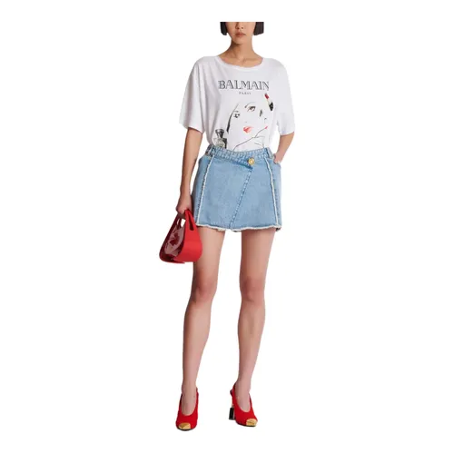 Printed Beauty T-hirt with patche - Balmain - Modalova