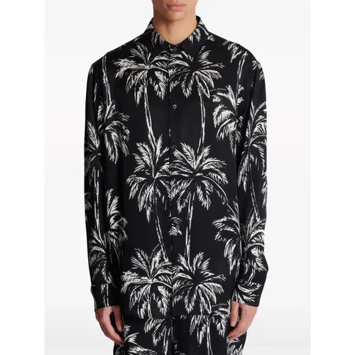 Satin Palmier Print Shirt - Balmain - Modalova