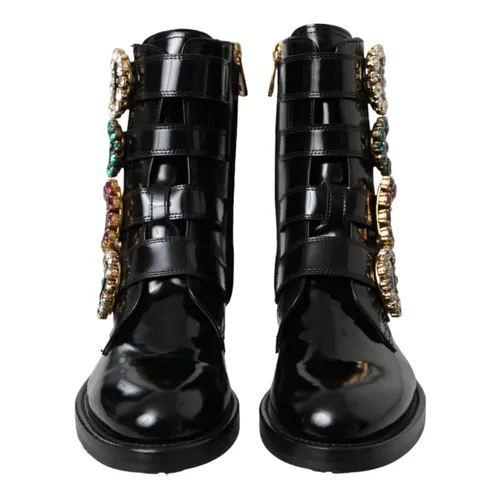 Crystal Buckle Leather Boots - Dolce & Gabbana - Modalova