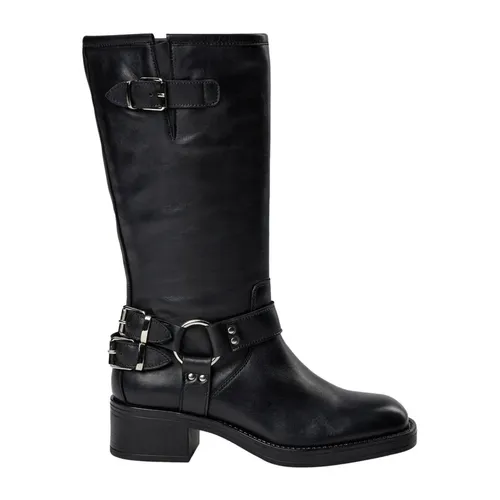 Chunky Heel Black Leather Boots - Sofie Schnoor - Modalova