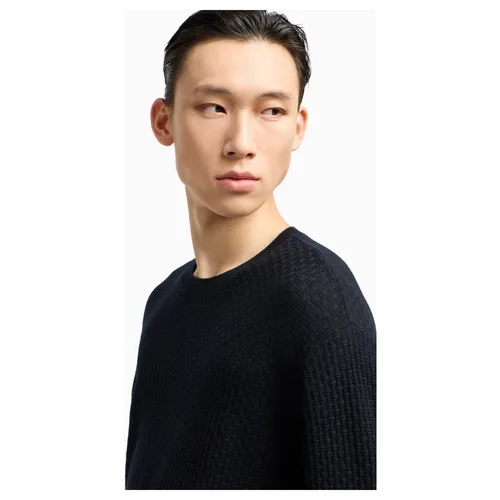 Virgin Wool Jumper with Embossed Jacquard Pattern - Emporio Armani - Modalova