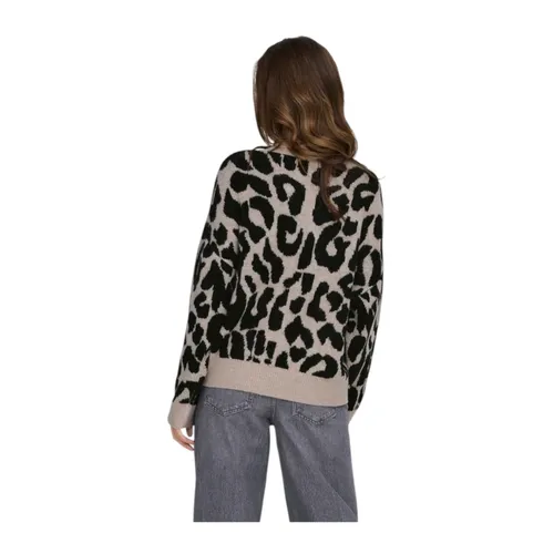 Leopard Pattern Round Neck Knit Sweater - Jacqueline de Yong - Modalova