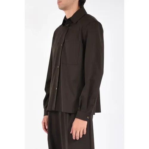 Virgin wool overshirt with buttons and pockets - Laneus - Modalova