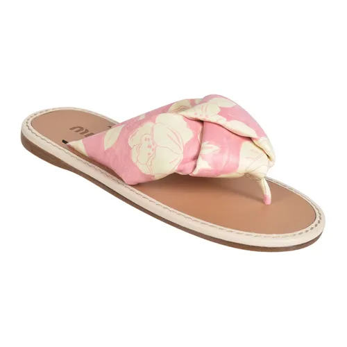 Floral Printed Flip-Flops - Miu Miu - Modalova