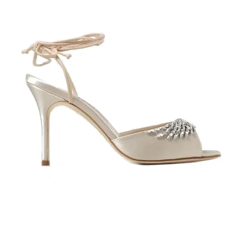 Beige Satin Sandals with Crystal Detail - Manolo Blahnik - Modalova
