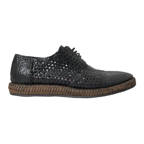 Black Woven Goat Leather Derby Shoes - Dolce & Gabbana - Modalova
